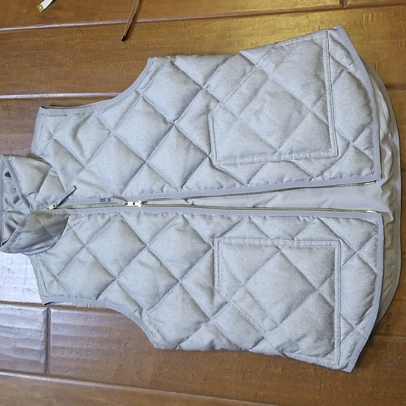 J. Crew Womens Light Grey Down Puffer Vest Jacket Quilt Print Sleevless - Picture 11 of 13